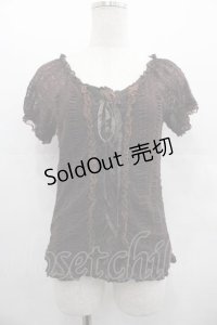 axes femme / フロント編み上げレース半袖トップス  ブラウン I-25-07-19-015-AX-TO-HD-ZI
