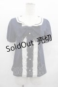 axes femme / フロントレースシフォンフリル半袖カットソー  ネイビー I-25-07-19-017-AX-TO-HD-ZI