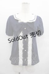 axes femme / フロントレースシフォンフリル半袖カットソー  ネイビー I-25-07-19-017-AX-TO-HD-ZI