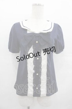 画像1: axes femme / フロントレースシフォンフリル半袖カットソー  ネイビー I-25-07-19-017-AX-TO-HD-ZI
