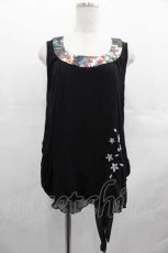 画像1: gouk / 和柄ラインサクラ刺繍ノースリーブトップス  黒Ｘシルバー I-25-07-19-032-GO-TO-HD-ZI (1)