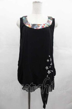 画像1: gouk / 和柄ラインサクラ刺繍ノースリーブトップス  黒Ｘシルバー I-25-07-19-032-GO-TO-HD-ZI