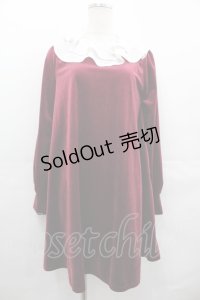 Ank Rouge / シフォン襟ベルベット長袖ワンピース  ボルドー I-25-07-23-055-CA-OP-HD-ZI