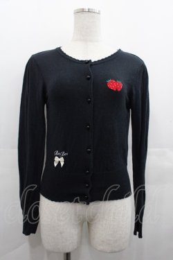 画像1: E hyphen world gallery / いちごリボン刺繍ニットカーディガン  黒Ｘ赤Ｘ白 I-25-07-23-007-LO-TO-HD-ZI