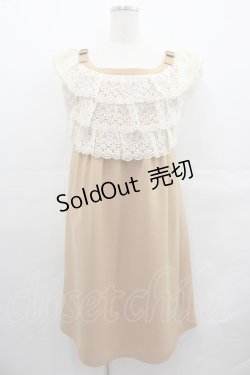 画像1: Franche Lippee / フラワー3段レースノースリーブワンピース  ブラウンＸアイボリー I-25-07-23-059-LO-OP-HD-ZI