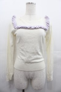 E hyphen world gallery / スクエアフリルニットトップス  アイボリーＸラベンダー I-25-07-23-010-LO-TO-HD-ZI