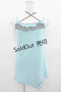 画像1: ALGONQUINS / 裾ロゴ刺繍キャミトップス  青Ｘ黒 I-25-07-23-026-AL-TO-HD-ZI