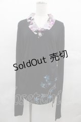 gouk / 和柄襟&もみじプリントカットソー  黒Ｘ紫 I-25-07-23-028-GO-TO-HD-ZI