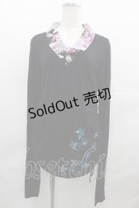 gouk / 和柄襟&もみじプリントカットソー  黒Ｘ紫 I-25-07-23-028-GO-TO-HD-ZI