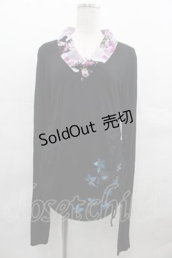 画像1: gouk / 和柄襟&もみじプリントカットソー  黒Ｘ紫 I-25-07-23-028-GO-TO-HD-ZI