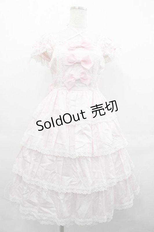 画像1: BABY,THE STARS SHINE BRIGHT / リボンミルキーシュガージャンパースカート  ピンクＸ白 I-25-07-23-032-BA-OP-HD-ZI (1)