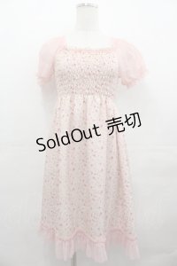 MILK / ミニフラワーシフォン半袖ワンピース  ピンク I-25-07-27-062-ML-OP-HD-ZI