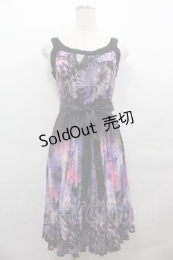 画像1: Ozz oneste / 菊&蝶柄ノースリーブワンピース  黒Ｘ紫 I-25-07-27-080-OO-OP-HD-ZI