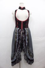 画像1: Ozz oneste / チャイナデザインコルセットフリルジャンパースカート  黒ｘ赤ｘグレー I-25-07-27-082-OO-OP-HD-ZI (1)