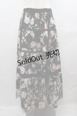 画像1: INGEBORG / オールドローズフラワーブーケ柄スカート  黒Ｘピンク I-25-07-27-098-LO-SK-HD-ZI