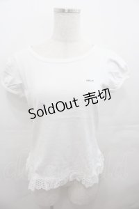 MILK / ロゴプリント裾レース半袖カットソー  白Ｘ黒 I-25-07-27-013-ML-TO-HD-ZI