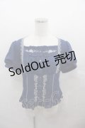 OZZ ANGELO / 薔薇十字架刺繍スナップボタン半袖ブラウス  青Ｘ白 I-25-07-27-040-OO-BL-HD-ZI