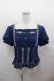 画像1: OZZ ANGELO / 薔薇十字架刺繍スナップボタン半袖ブラウス  青Ｘ白 I-25-07-27-040-OO-BL-HD-ZI (1)