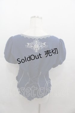 画像2: OZZ ANGELO / 薔薇十字架刺繍スナップボタン半袖ブラウス  青Ｘ白 I-25-07-27-040-OO-BL-HD-ZI