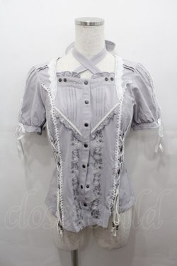 画像1: Ozz oneste / 薔薇刺繍スナップボタン半袖ブラウス  グレー I-25-07-27-041-OO-BL-HD-ZI
