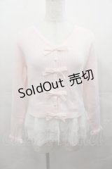 Lolime by mellfy memory / angel frillリブニットカーディガン  ピンクＸ白 I-25-07-27-005-LO-TO-HD-ZI