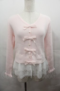 画像1: Lolime by mellfy memory / angel frillリブニットカーディガン  ピンクＸ白 I-25-07-27-005-LO-TO-HD-ZI