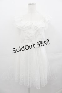 LIZ LISA / ハート刺繍チュール切り替えオフショルワンピース  白 I-25-07-30-051-LO-OP-HD-ZI