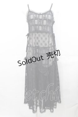 画像1: Candy Stripper / LACY PATCH WORK CAMI ONE-PIECE  黒 I-25-07-30-066-PU-OP-HD-ZI