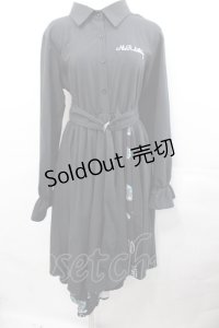 NieR Clothing / シェル柄シャツワンピース 黒Ｘ白Ｘ青  I-25-07-30-067-PU-OP-HD-ZI