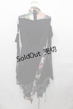 画像2: Ozz oneste / 扇プリント着物袖チャイナボタンワンピース  黒 I-25-07-30-070-OO-OP-HD-ZI