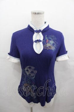 画像1: Ozz oneste / チャイナ金魚半袖カットソー  紺Ｘ白 I-25-07-30-018-OO-TO-HD-ZI