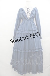 axes femme kawaii / クラシカルフリルロングワンピ  青 I-25-07-30-043-AX-OP-HD-ZI
