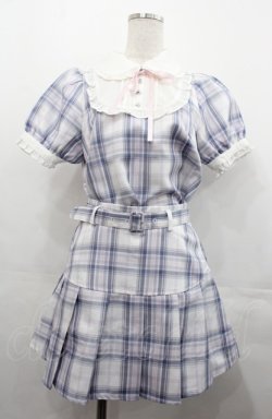 画像1: Honey Cinnamon / ヨークリボンプリーツセットアップ  ブルーＸピンク I-25-08-04-045-LO-OP-HD-ZI