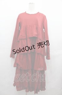 PINK HOUSE / 段スカート長袖ワンピース  レッド I-25-08-04-059-LO-OP-HD-ZI