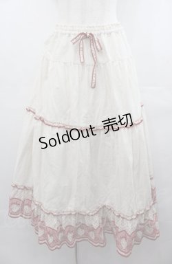 画像1: PINK HOUSE / いちごステッチレース使いライトデニムスカート  キナリ I-25-08-04-086-LO-SK-HD-ZI