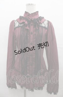 画像1: ALGONQUINS / ストライプレースハイネックブラウス  ピンクＸ黒 I-25-08-04-008-AL-BL-HD-ZI