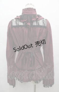 画像2: ALGONQUINS / ストライプレースハイネックブラウス  ピンクＸ黒 I-25-08-04-008-AL-BL-HD-ZI