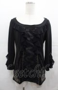 Rozen Kavalier / シフォンフリル裾刺繍トップス  黒 I-25-08-04-010-OO-TO-HD-ZI