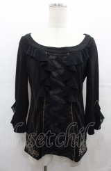 Rozen Kavalier / シフォンフリル裾刺繍トップス  黒 I-25-08-04-010-OO-TO-HD-ZI
