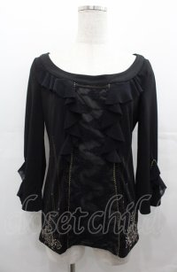 Rozen Kavalier / シフォンフリル裾刺繍トップス  黒 I-25-08-04-010-OO-TO-HD-ZI