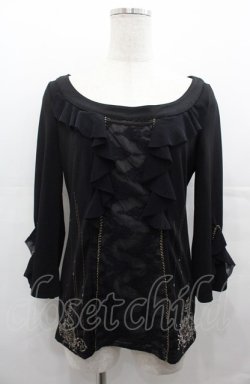 画像1: Rozen Kavalier / シフォンフリル裾刺繍トップス  黒 I-25-08-04-010-OO-TO-HD-ZI