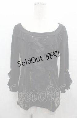 画像1: Rozen Kavalier / シフォンフリル裾刺繍トップス  黒 I-25-08-04-010-OO-TO-HD-ZI