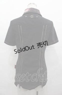 画像2: Ozz Croce / フロントZIP切替半袖スナップボタンシャツ  黒Ｘ赤 I-25-08-04-012-OO-BL-HD-ZI