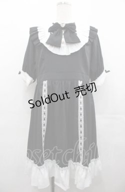 画像1: DearMyLove / フリルサイド編みハイネック半袖ワンピース LL 黒Ｘ白 I-25-08-04-039-EL-OP-HD-ZI