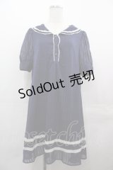 axes femme / シフォンストライプ半袖ワンピース  ネイビー I-25-08-09-069-AX-OP-HD-ZI