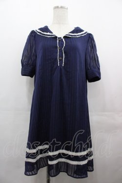 画像1: axes femme / シフォンストライプ半袖ワンピース  ネイビー I-25-08-09-069-AX-OP-HD-ZI