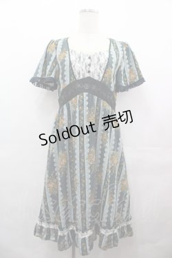 画像1: axes femme / ストライプ×バラ柄ワンピース  グリーン I-25-08-09-071-AX-OP-HD-ZI