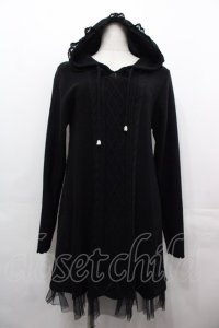 axes femme / 裾チュールフードニットロングトップス  黒 I-25-08-09-072-AX-TO-HD-ZI