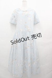 PINK HOUSE / さざ波とねこプリントミディワンピース  ライトブルー I-25-08-09-076-LO-OP-HD-ZI