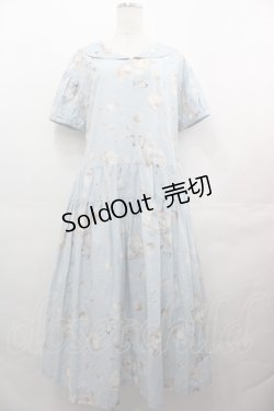 画像1: PINK HOUSE / さざ波とねこプリントミディワンピース  ライトブルー I-25-08-09-076-LO-OP-HD-ZI